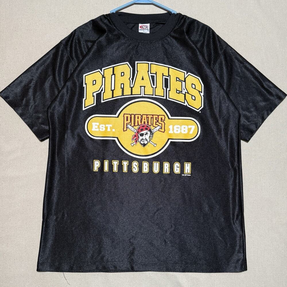 Vintage Y2k Pittsburgh Pirates Black Jersey Shirt Size L MLB Baseball 2004 Mesh